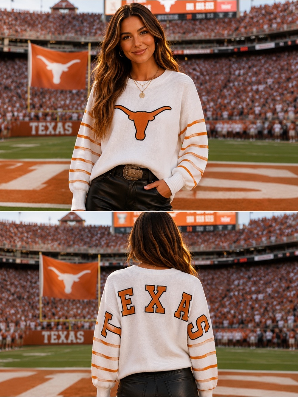 BRAND NEW WITH TAGS White Texas Sweater Orange Lettering & Longhorn Graphic